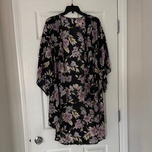 Floral Sheer Kimono with Purple and Green Accents size XS/S